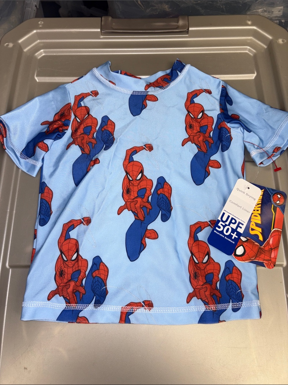 Spiderman Light Blue & Red Short Sleeve Rash Guard Top Swim Surf Baby 2T NWT $19